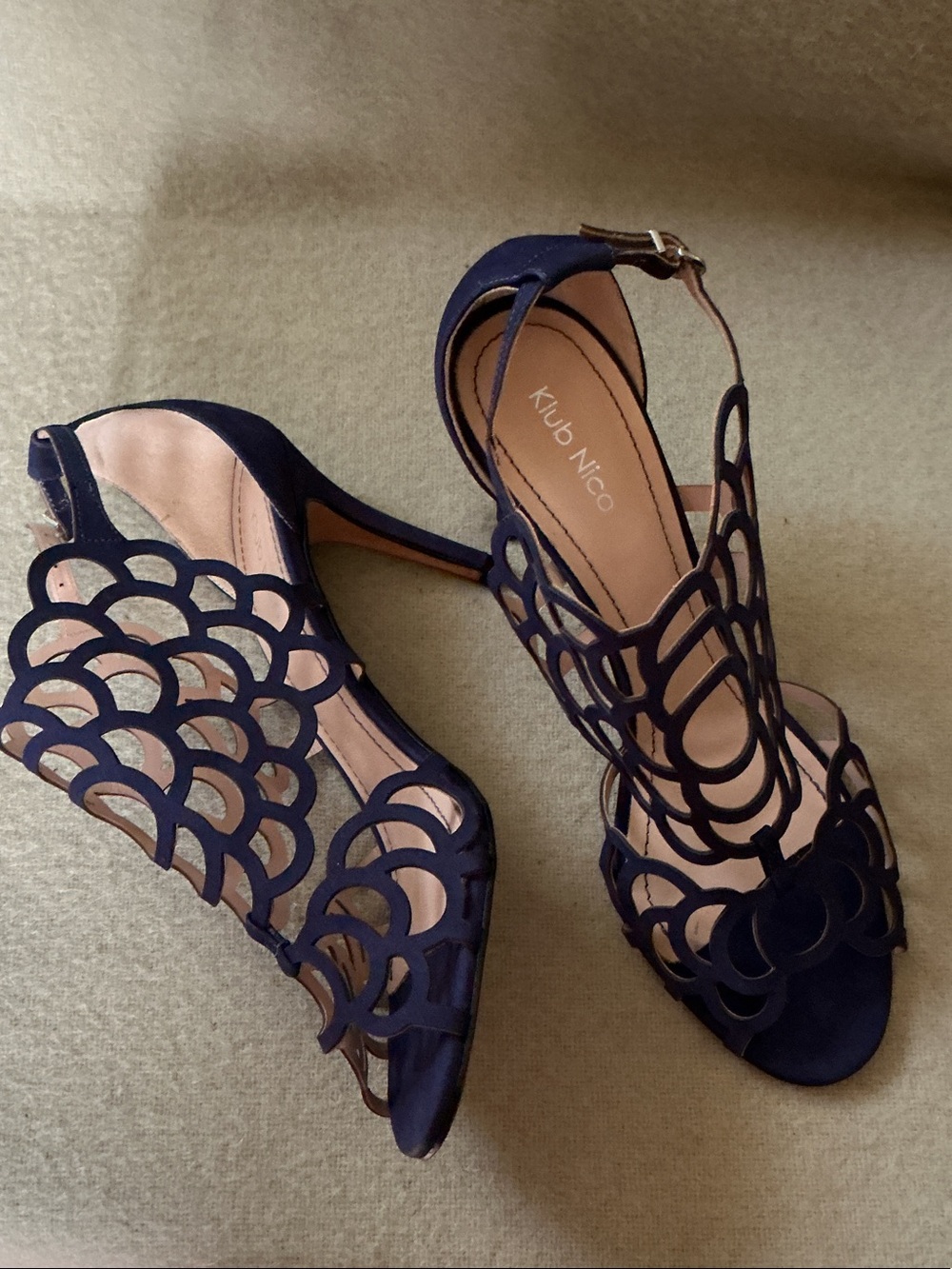Klub Nico Navy Scallop Laser-Cut Heeled Sandals